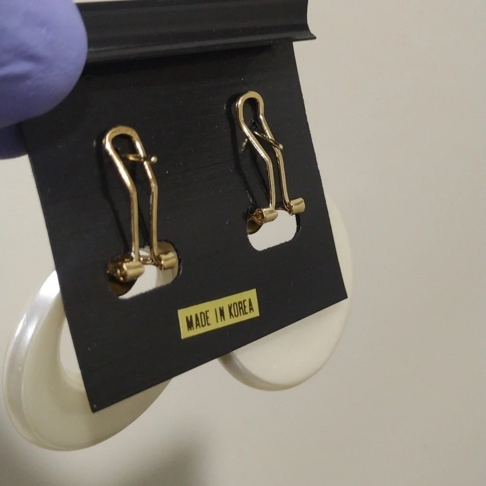 Women's Stunning Gold tone & Off-white Omega Back Hoop Drop Earrings - 1.75-inch